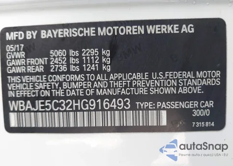 2017 BMW 540I from USA, damaged, VIN WBAJE5C32HG916493